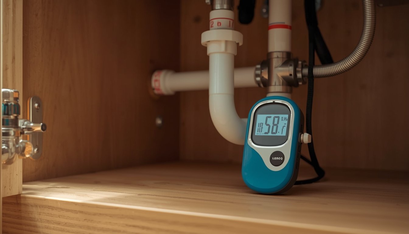 person inspecting shower base for leaks