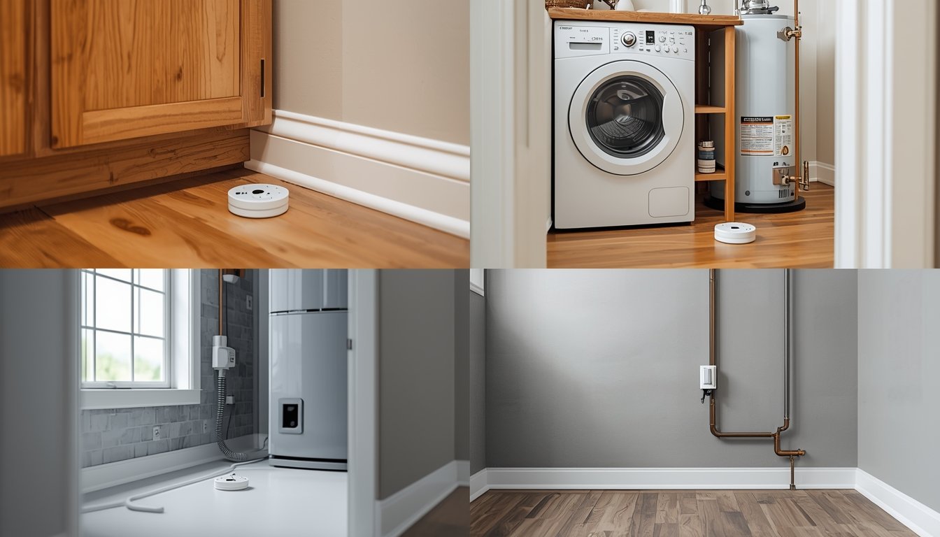 Best Whole House Water Leak Detection Systems 2 water leak detectors placed in kitchen laundry utility room and basement for whole house leak protection